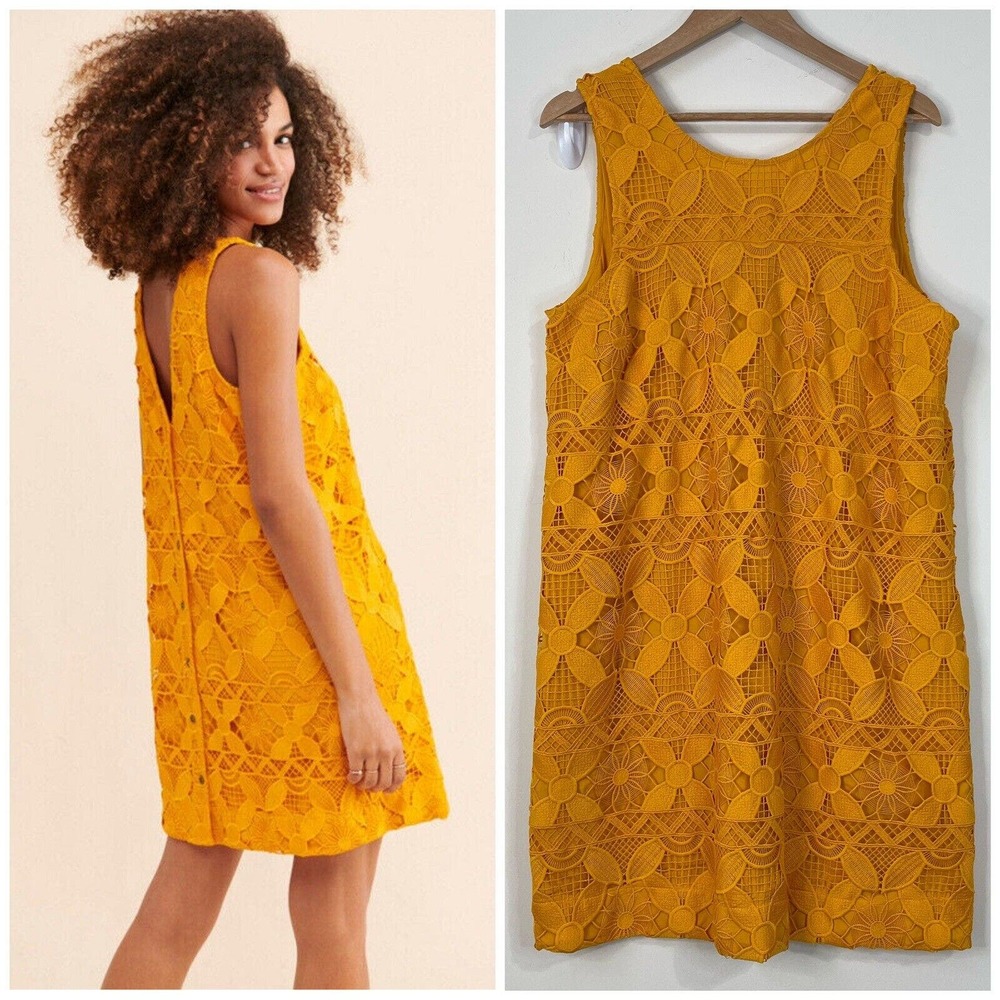 NWOT Anthropologie Lace Mini Dress Size L Marigold Sleeveless Shift